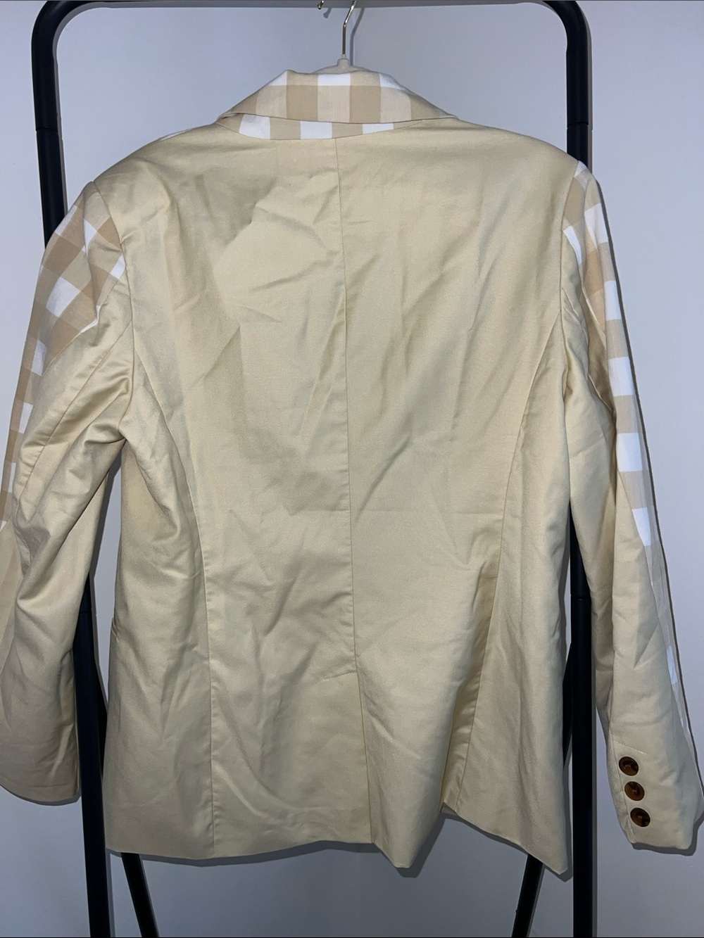 Beige & White Checked Double-Breasted Blazer - Picture 2 of 3